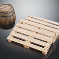 Heavy Duty Industrial Equipment With Wooden Barrel And Stacked Wooden Pallets For Storage