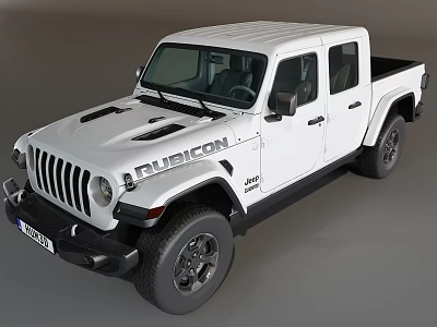White Jeep Gladiator Four Door Pickup Truck With Off Road Tires And Front Grille 3d model