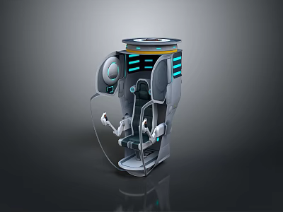 Futuristic Mechanical Device With Transparent Shield Blue Light Strips And Robotic Arms 3d model