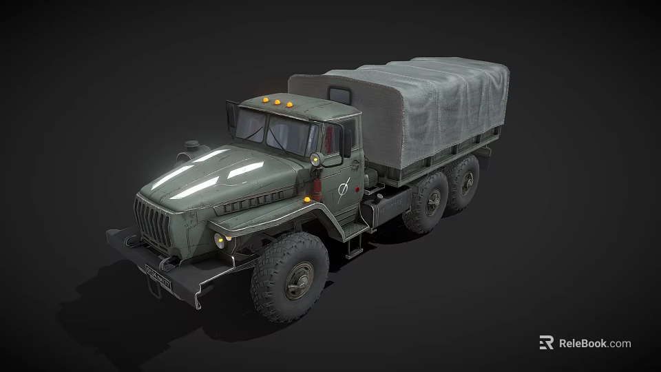 Green Heavy Duty Military Truck With Canvas Covered Cargo Bed And Large Tires 3d model 