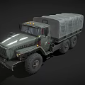 Green Heavy Duty Military Truck With Canvas Covered Cargo Bed And Large Tires