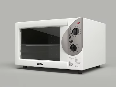 White Electric Stove with Black Glass Door Silver Control Panel Knobs and Bottom Wheels 3d model