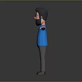 3D Cartoon Bearded Man Wearing Glasses Blue Shirt Arms Outstretched Gray Background