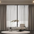 Gray Curtains With White Sheer Panels In Modern Room With Beige Armchair And Indoor Plant
