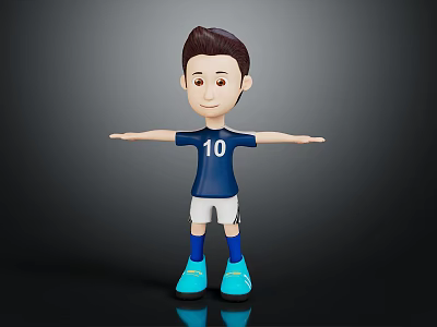 Cartoon Football Player in Blue Jersey with Number 10 White Shorts and Arms Outstretched 3d model