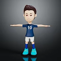 Cartoon Football Player in Blue Jersey with Number 10 White Shorts and Arms Outstretched