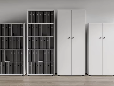 Modern Bookcase Interior With Open Black Shelves And Closed White Cabinet Doors 3d model