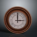 Round Wooden Clock With Roman Numerals And Black Hands On Gray Background