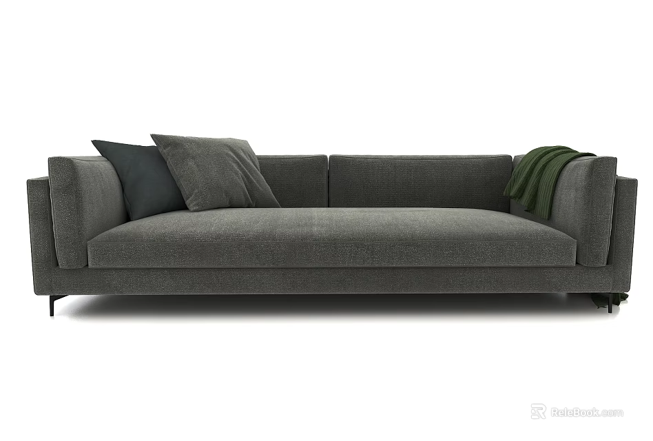 Modern Gray Upholstered Sectional Sofa With Pillows And Green Throw Blanket 3d model