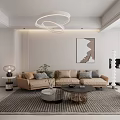 Modern Living Dining Area Design with Dining Table Chairs Pendant Light Artwork and Fridge