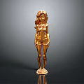Golden Female Statue With Long Hair Standing On Polished Base Surface