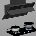 Modern Kitchen Appliances Range Hood And Gas Stove With Cooking Pots On Cooktop