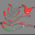 Coiled Electronic Cables with Red Gray Green Sleeves and Black Connectors for Devices