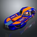Blue and Orange Racing Car with Coca-Cola Logos and Streamlined Design for High Speed Racing