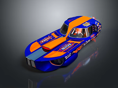 Blue and Orange Racing Car with Coca-Cola Logos and Streamlined Design for High Speed Racing 3d model