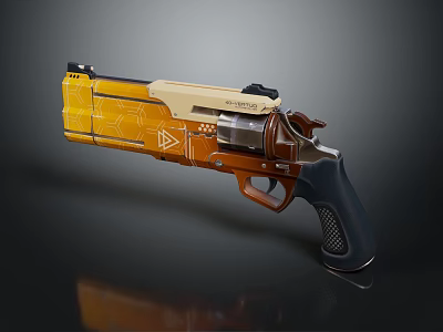 Tactical Revolver With Yellow Brown Black Color Cylinder And Textured Grip Design 3d model