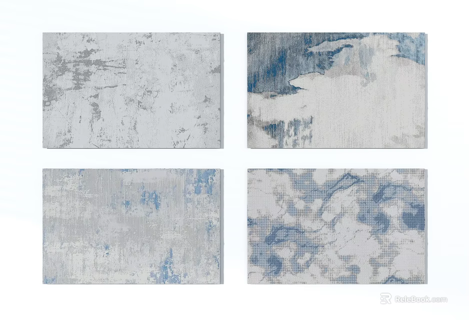 Square Rugs with Abstract Gray and Blue Textured Patterns for Modern Home Decor 3d model 