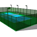 Outdoor Sports Court With Green Fence Blue Surface And Lighting For Fitness