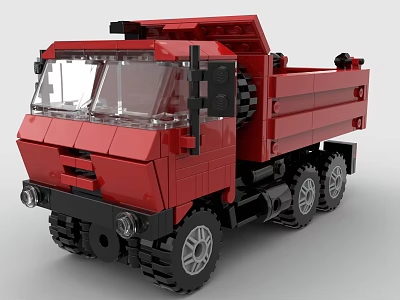 Red Brick Built Dump Truck with Transparent Windshield and Black Wheels 3d model Red Brick Built Dump Truck with Transparent Windshield and Black Wheels 3d model