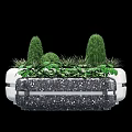 White And Black Roadside Planters With Green Shrubs And Decorative Plants For Urban Streets