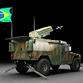 Camouflaged Military Vehicle Equipped With Missile Launcher And Brazilian Flag