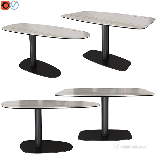 Modern Stylish Dining Tables With Light Colored Tabletop And Black Pedestal Base 3d model