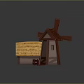 Wooden Building Set With Thatch Roof Cottage Windmill Fence And Small Bucket