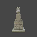 Ancient Traditional Stone Lion Statues With Intricate Carved Details On Pedestals