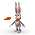 Cute Gray Rabbit With Long Ears Red Scarf And Carrot