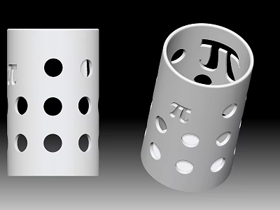 White Cylindrical Decorative Containers With Geometric Hole Patterns And Pi Symbol 3d model