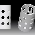 White Cylindrical Decorative Containers With Geometric Hole Patterns And Pi Symbol 3d model