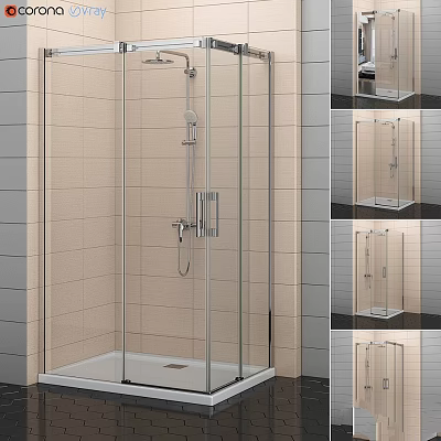 Modern Glass Shower Sauna Enclosure With Tiled Walls And Shower Fixtures 3d model