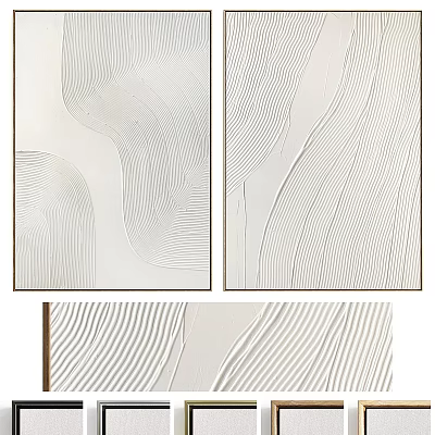 White Textured Abstract Wall Art With Wavy Lines And Two Panels 3d model