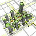 Aerial Planning View Of Urban Area With Buildings Roads And Green Spaces