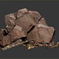 Reddish Brown Natural Stone Featuring Visible Texture Cracks and Soil Gravel Base