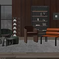 Green Brown Orange Leisure Chairs In Modern Wooden Interior With Decor Elements