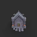 European Style Architectural Design Featuring Steeple Arched Door Stone Walls and Decorative Urns