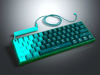 Green Mechanical Keyboard With Backlit Keys Coiled Cable And Compact Design 3d model