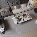 Modern Sectional Sofa And Coffee Table Set With Gray Upholstery Marble Top And Plush Cushions