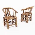 Two Handcrafted Bamboo Leisure Chairs With Armrests In Natural Rustic Design