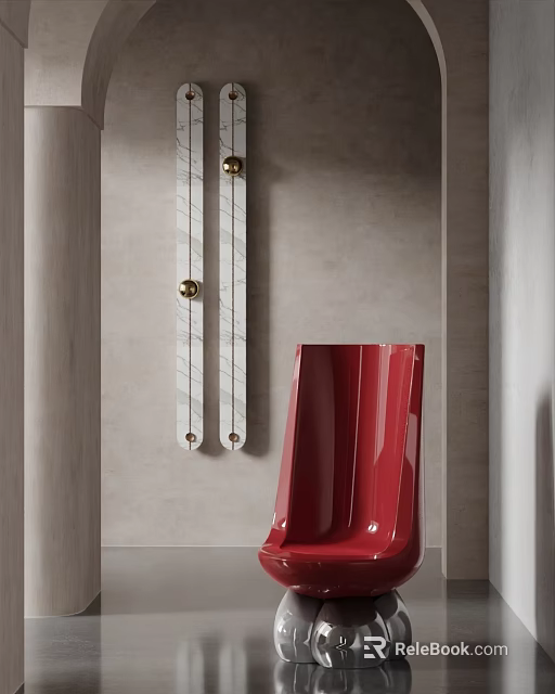 Modern Wall Mounted White Display Shelves With Gold Accents On Grey Background 3d model 