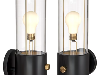 Modern Industrial Wall Sconce With Black Base Gold Accents Exposed Bulb And Transparent Glass Shade 3d model