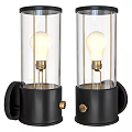 Modern Industrial Wall Sconce With Black Base Gold Accents Exposed Bulb And Transparent Glass Shade