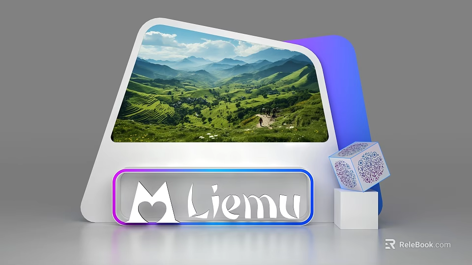 Modern Display Shelf Featuring Digital Screen And Brand Logo For Product 3d model 