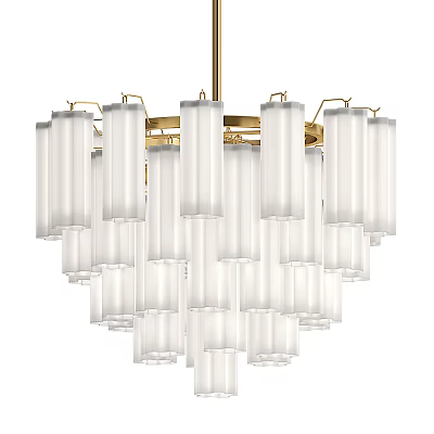 Elegant Modern Chandelier with White Cylindrical Shades and Gold Frame Design 3d model