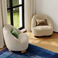 Beige Fluffy Armchairs With Green Brown Throw Pillows By Window On Wooden Floor Blue Rug
