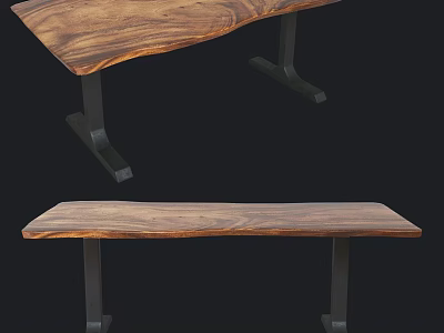 Modern Dining Table With Unique Wood Grain And Black Metal Legs Design 3d model