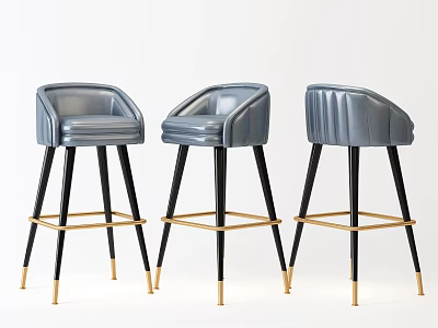 Modern Gray Leather Bar Stools with Black and Gold Crossed Leg Design 3d model