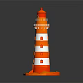 Colorful Striped Lighthouse Tower With Red Top And Base On Black Background