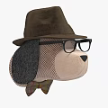 Stuffed Dog Doll With Brown Hat Glasses And Plaid Bow Tie Design